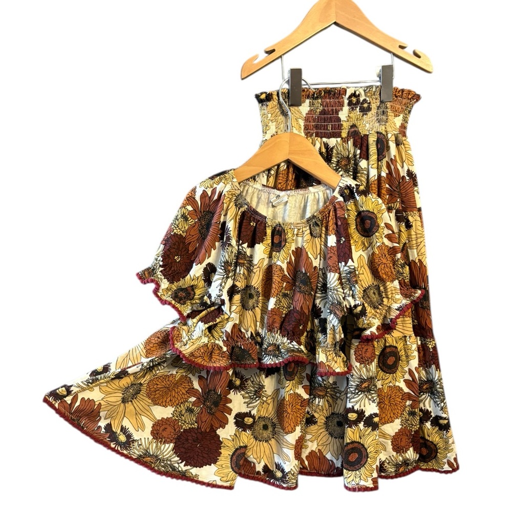 kate quinn Cream Floral Tiered Skirt & Top Set